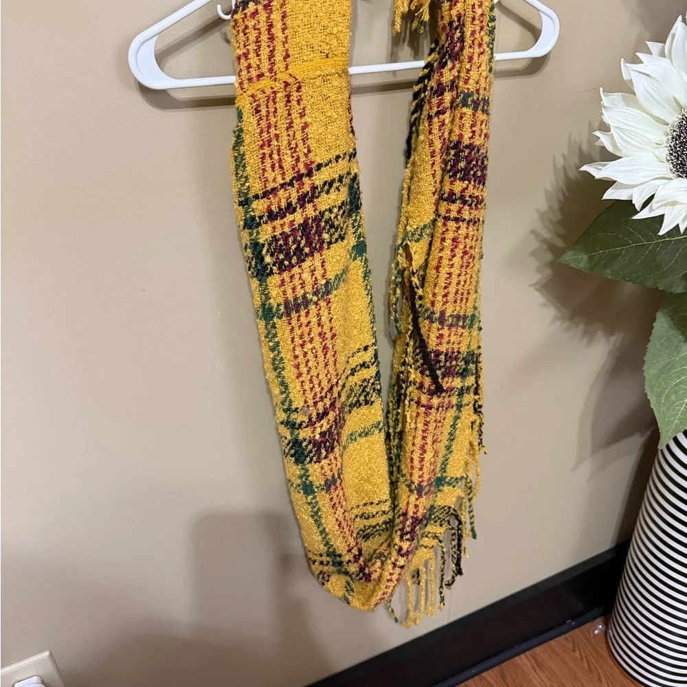 Yellow Plaid Fringed Scarf